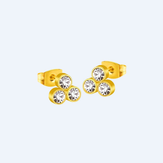 Triple Bezel Set Hypoallergenic Stud Earrings